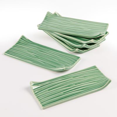 Sei Piattini Rettangolari in Ceramica Verde
