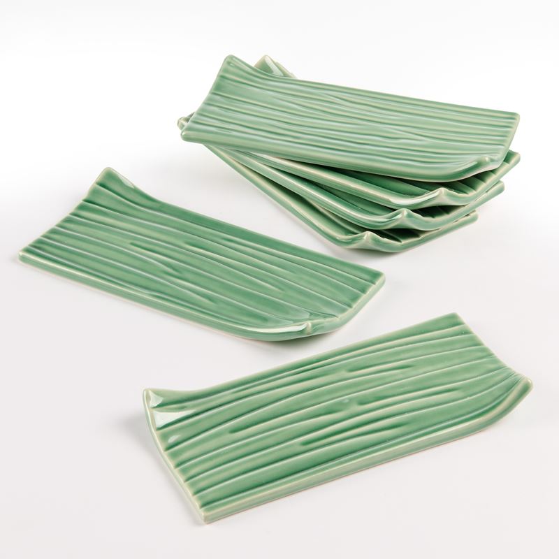 Sei Piattini Rettangolari in Ceramica Verde