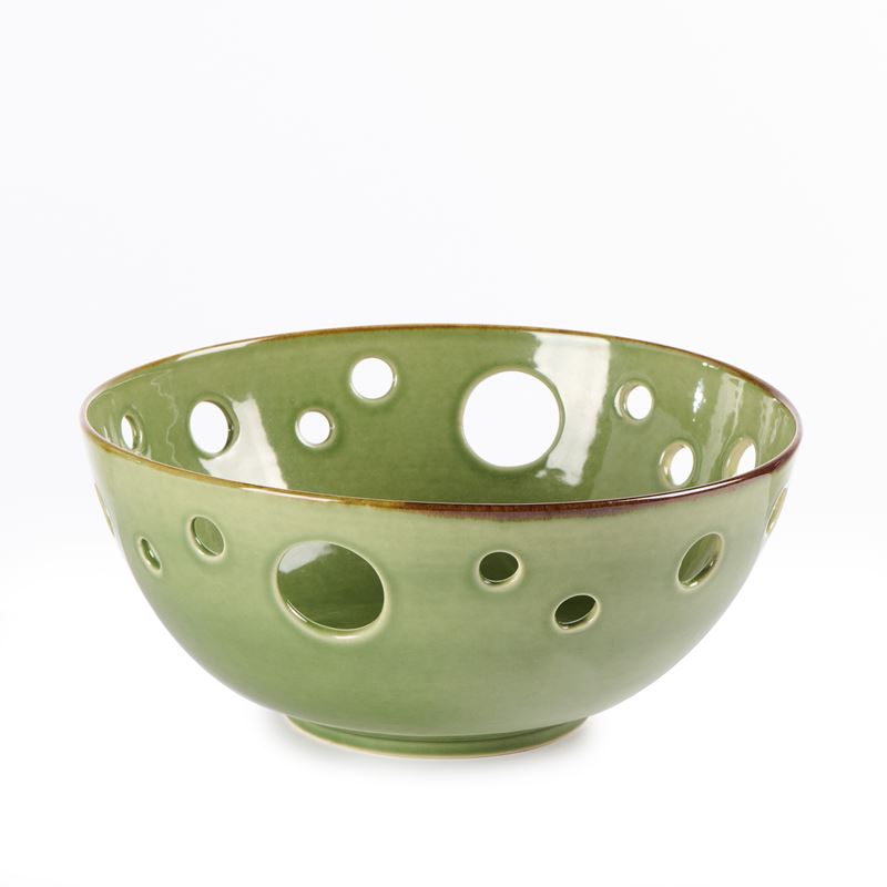 Ciotola in ceramica verde con bordo traforato