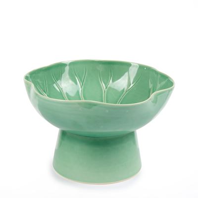 Portafrutta in Ceramica Verde con Bordo Sagomato