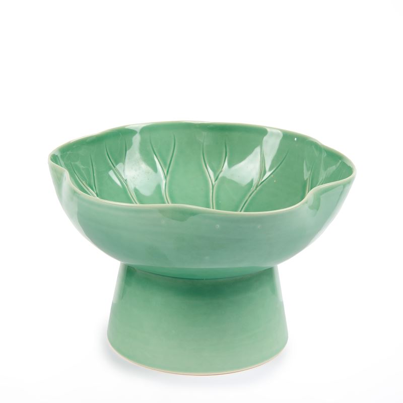 Portafrutta in Ceramica Verde con Bordo Sagomato