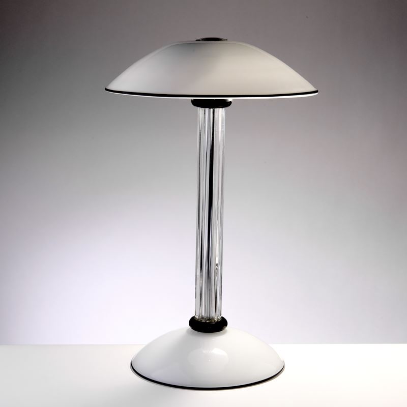 Relco lampada da tavolo in vetro opalino bianco, nero e vetro trasparente