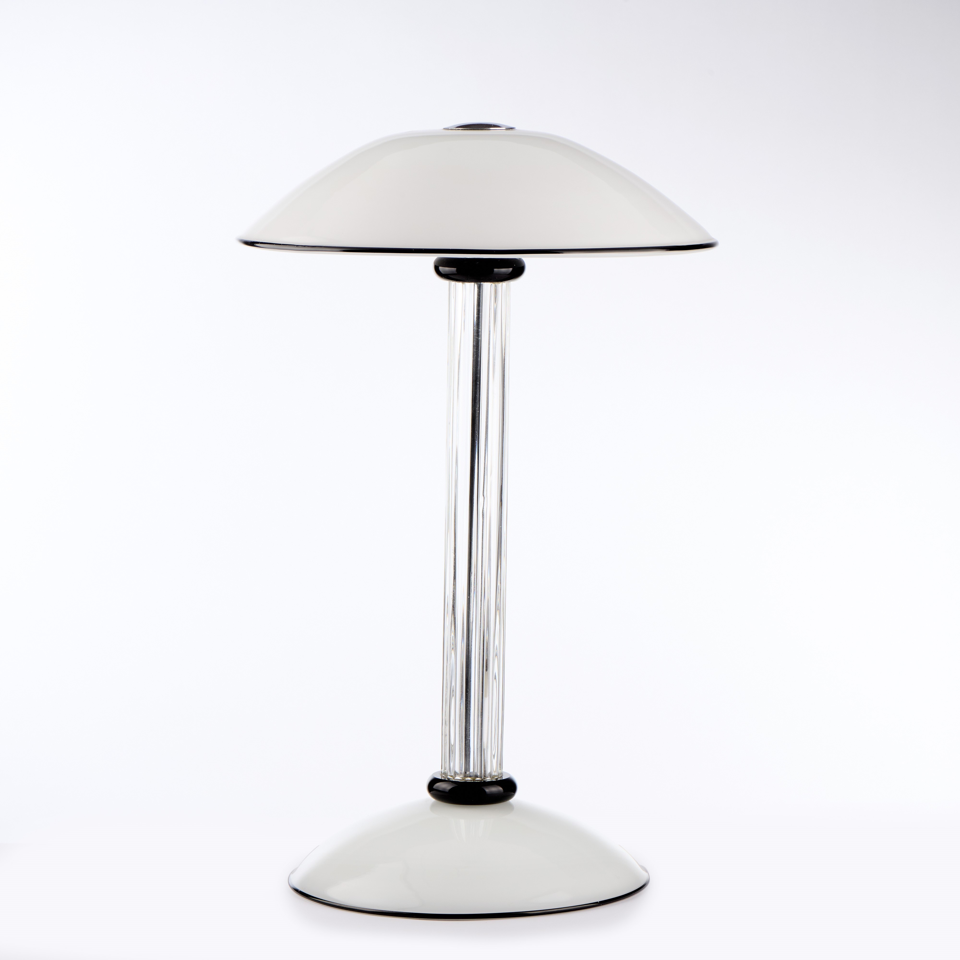 Relco lampada da tavolo in vetro opalino bianco, nero e vetro trasparente