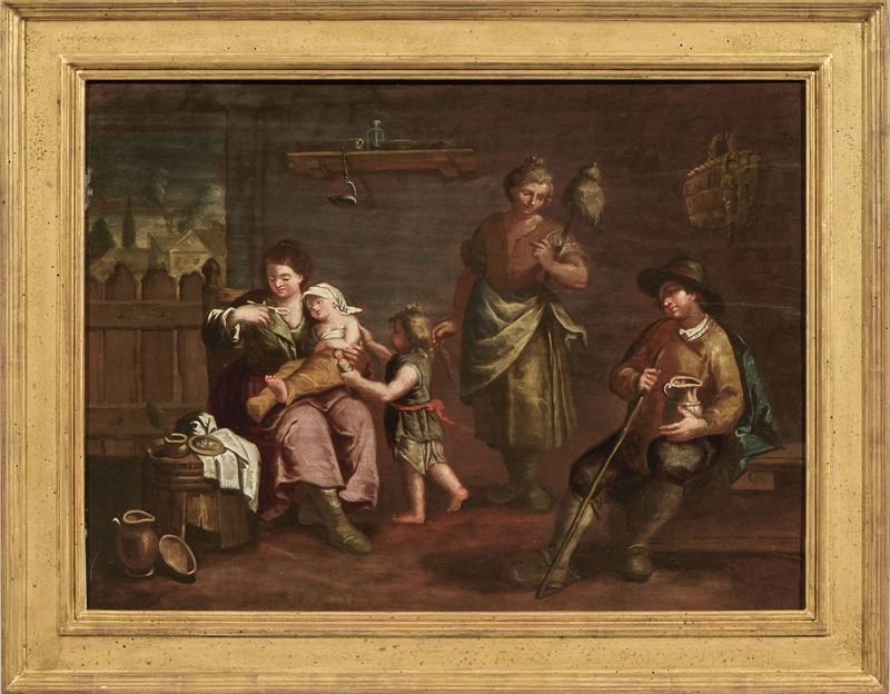 Scuola Lombarda del XVII Secolo - Interno di Cucina con Figure