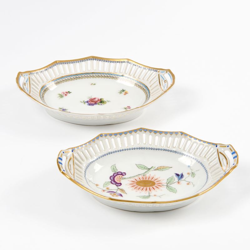 Ginori "Pittoria di Doccia" due cestine ovali in porcellana