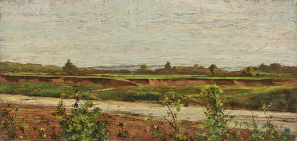Eugenio Cecconi : Campagna toscana  - Olio su tavola - Asta Dipinti e Sculture del XIX e XX secolo - Casa d'aste Farsettiarte