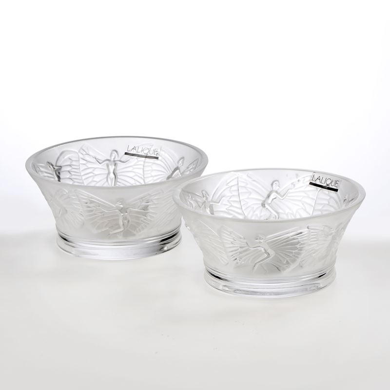 Lalique coppia di portacandele circolari in cristallo