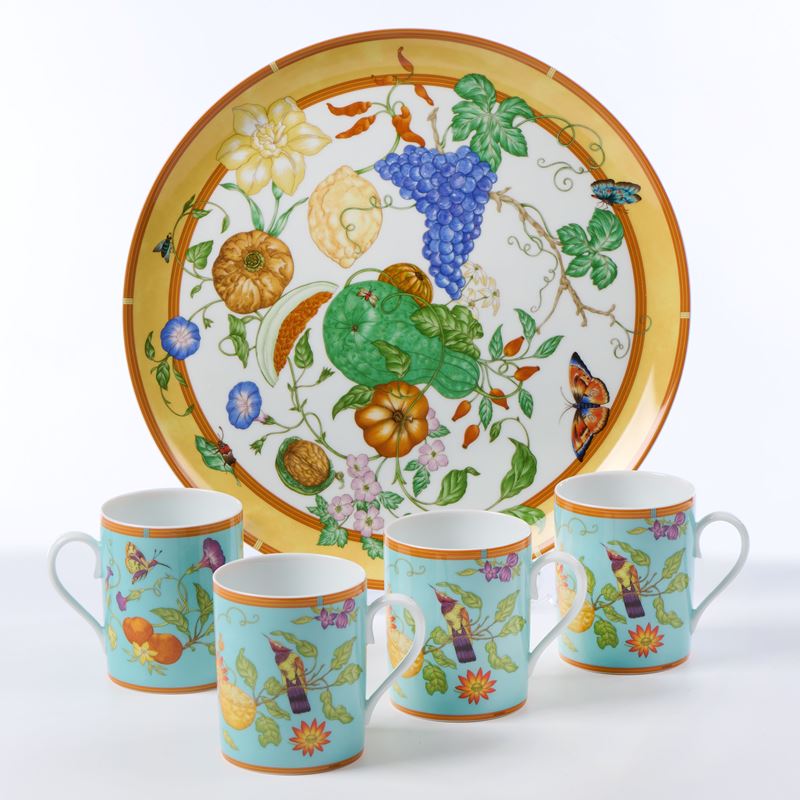 Hermès "Siesta Island" quattro mug e un piatto da dolce