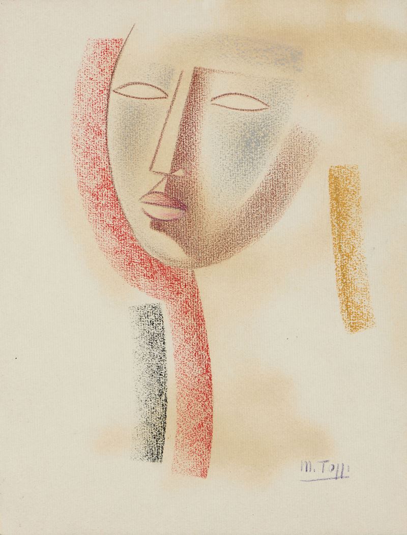 Mario Tozzi - Testina contorno vermiglio, Pastello su carta, 1978