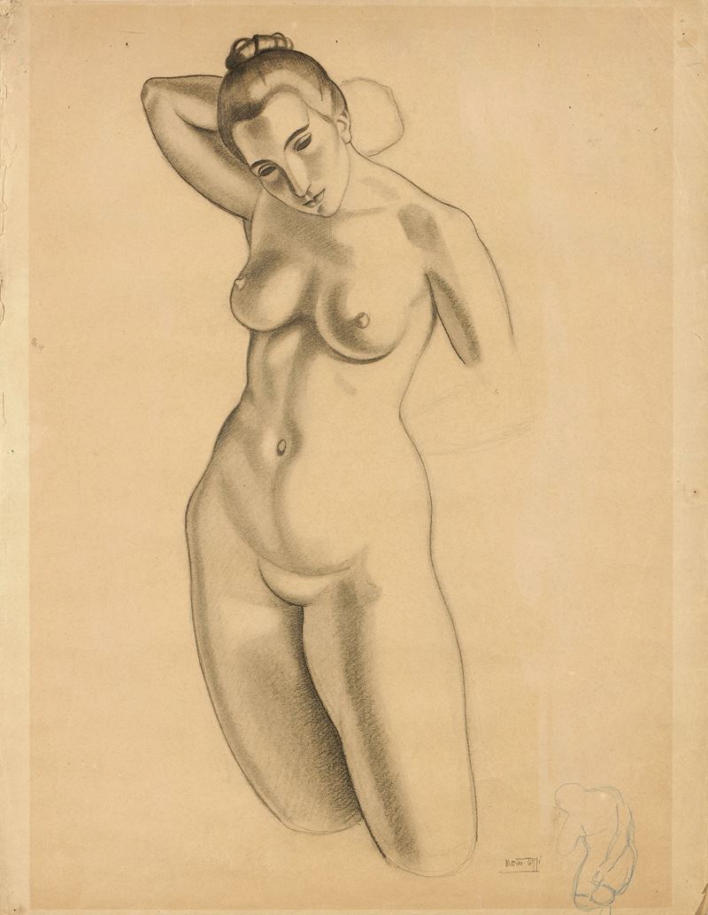 Mario Tozzi - Donna che si lava, carboncino su carta