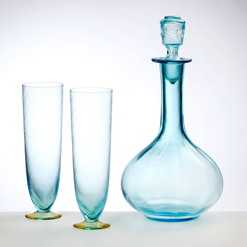 Carlo Moretti "Rigadin Ritorto" dodici flûte in cristallo policromo