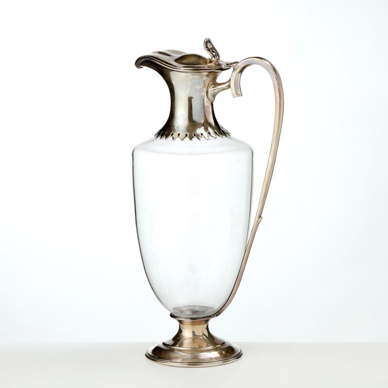 Brocca in vetro e argento