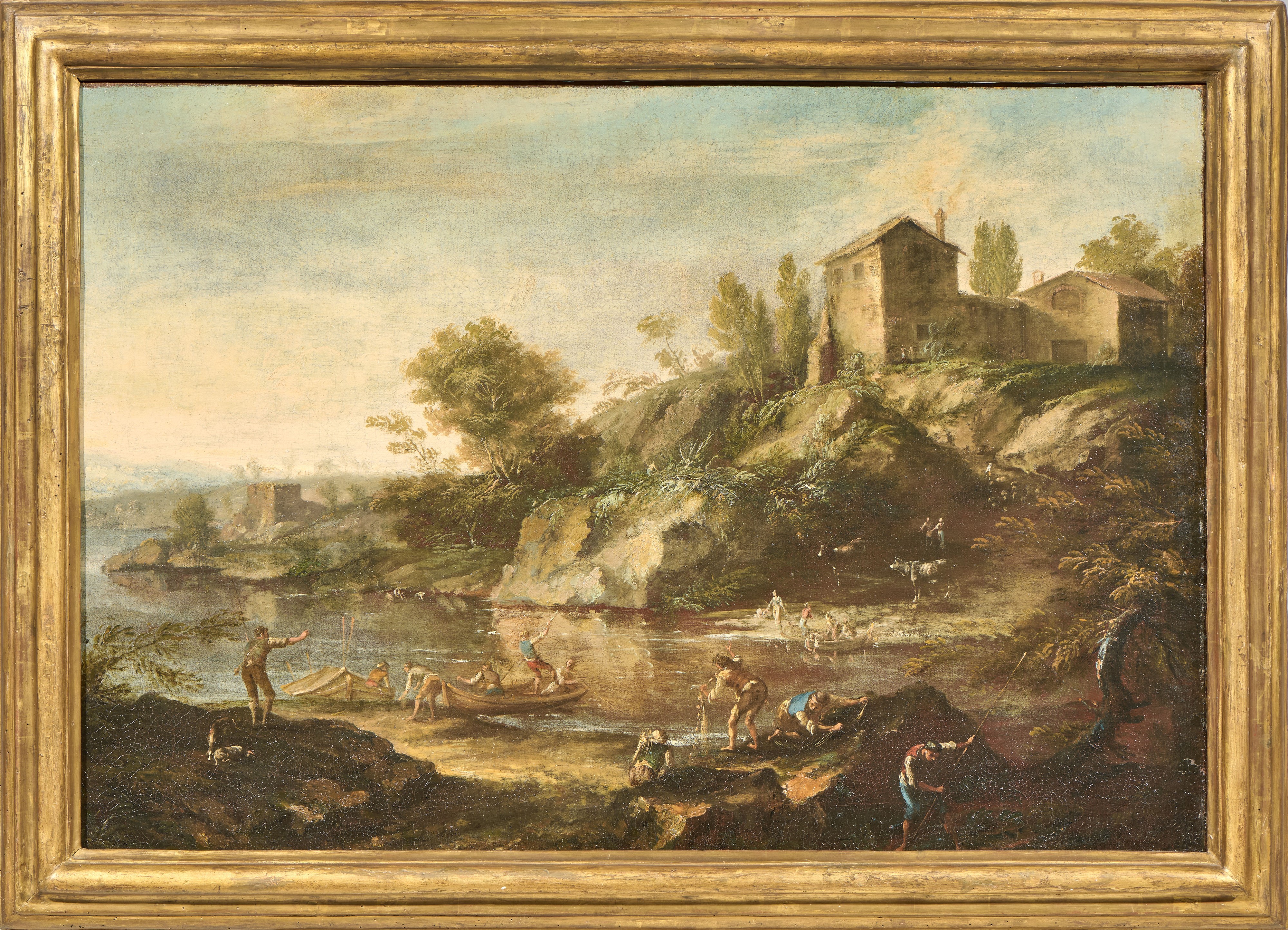 Due opere raffiguranti «Paesaggio fluviale con pescatori e armenti» e «Paesaggio fluviale con pes...