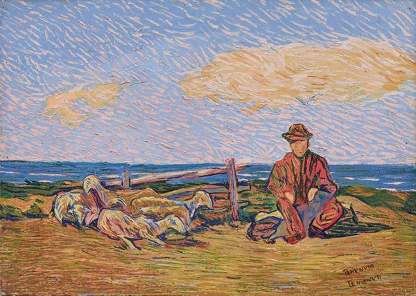 Benvenuto Benvenuti : Pastore  - Olio su cartone telato - Auction XIX and XX Century Paintings and Sculptures - Casa d'aste Farsettiarte