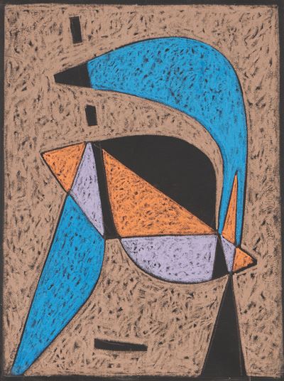 Composition abstracte, pastello su carta applicata su tela