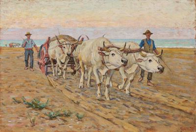 Carro con Buoi sul Mare