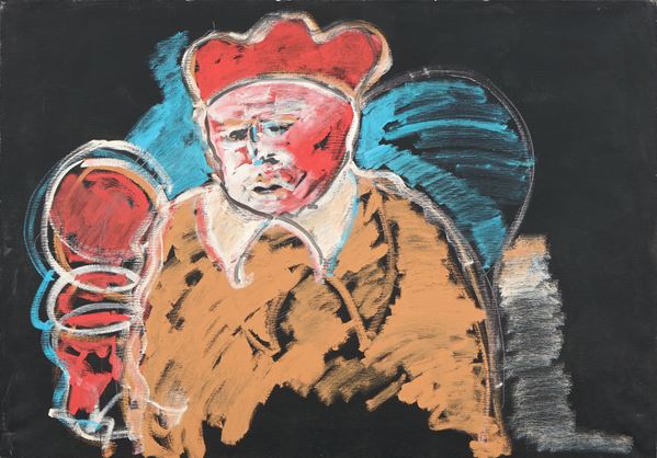 Tano Festa : Cardinale  (1984)  - Pittura industriale, tempera e gessetto su tela - Asta Dipinti, Disegni, Sculture e Grafica - Casa d'aste Farsettiarte