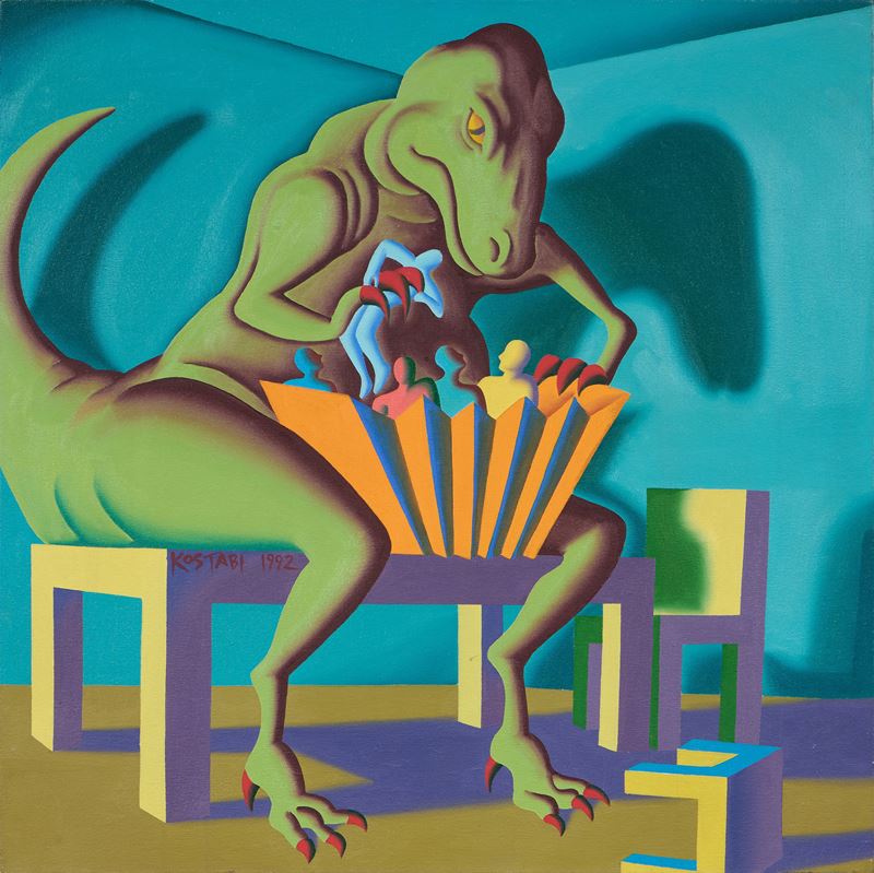 Mark Kostabi - Office Politics, olio su tela