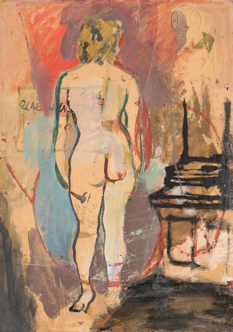 Mino Maccari - Nudo - Olio su cartone