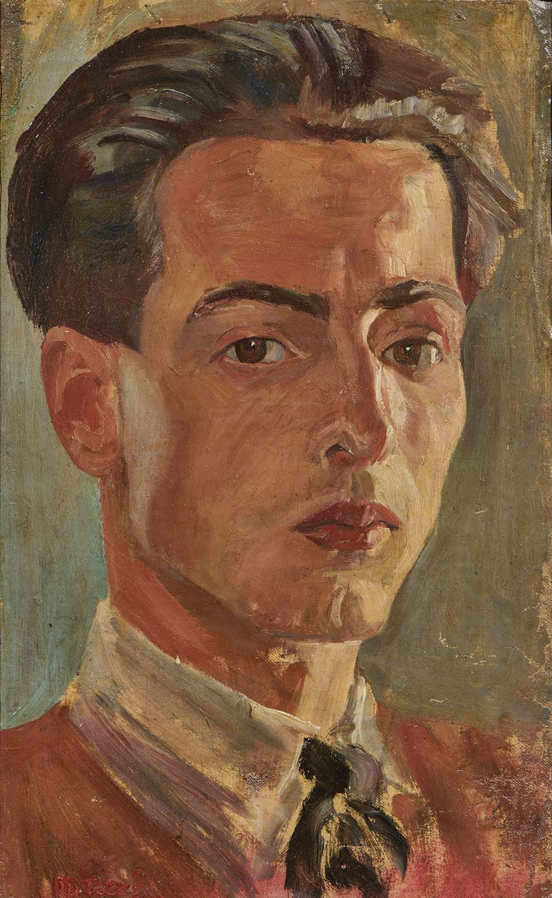 Mario Tozzi - Ritratto di artista, olio su tela tesa tavola, 1924