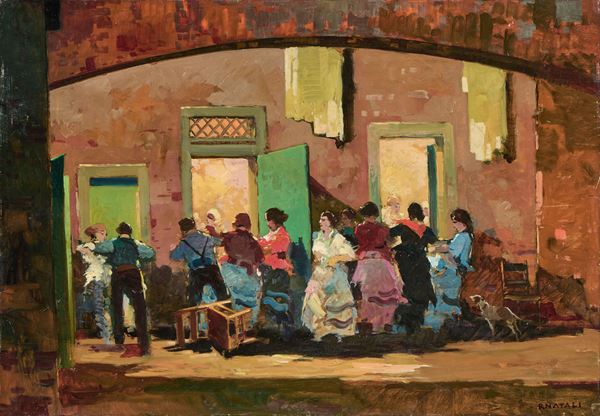 Renato Natali : Rissa  - Olio su compensato - Asta Dipinti e Sculture del XIX e XX secolo - Casa d'aste Farsettiarte