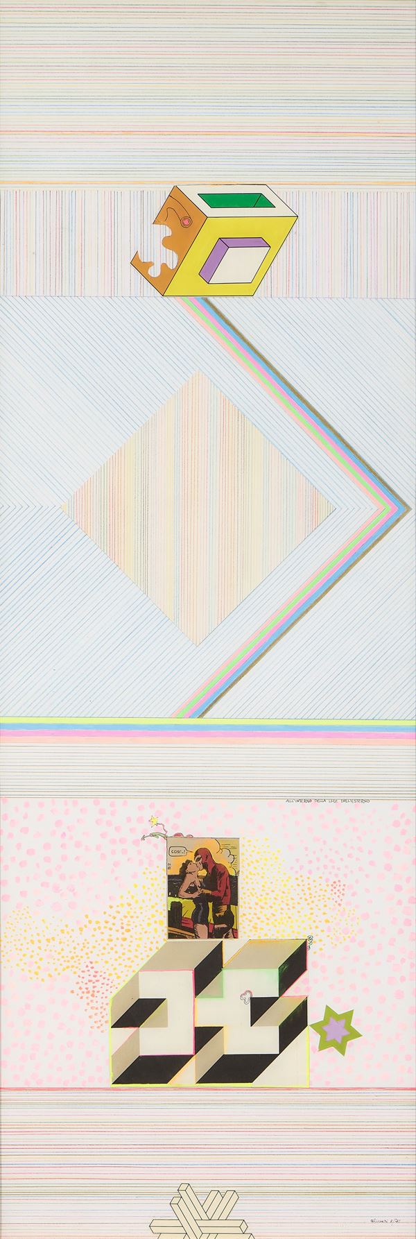 Luca Alinari : All'interno della luce dall'esterno  (1971)  - Collage e tecnica mista su carta applicata su tavola - Asta Dipinti, Disegni, Sculture e Grafica - Casa d'aste Farsettiarte