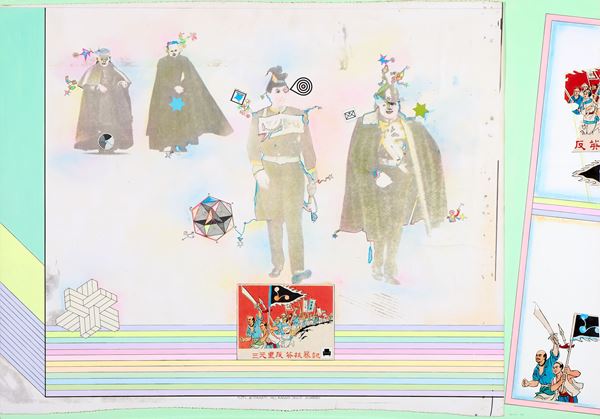 Luca Alinari : Tutti ritornati nel raggio dello sguardo  (1971)  - Tecnica mista e collage su cartone - Asta Dipinti, Disegni, Sculture e Grafica - Casa d'aste Farsettiarte