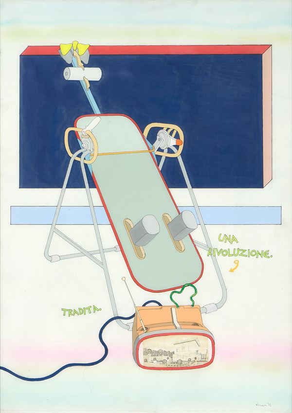 Luca Alinari : Una rivoluzione tradita  (1971)  - Acrilico e collage su faesite - Auction Paintings, Drawings, Sculpures and Multiples - Casa d'aste Farsettiarte