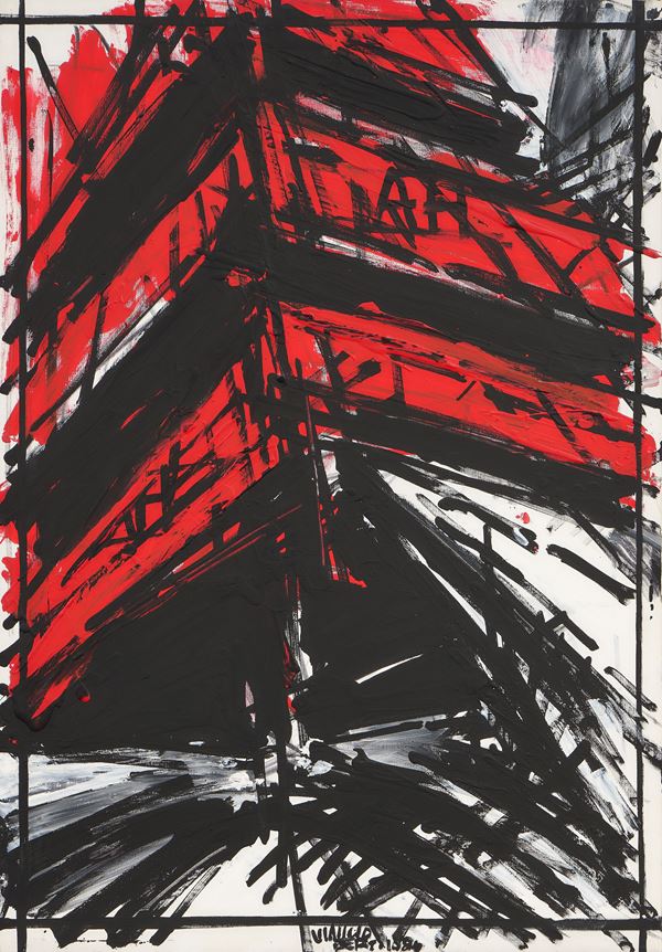 Vinicio Berti : Costruzione rossa AH-positiva  (1984)  - Acrilico su tela - Asta Dipinti, Disegni, Sculture e Grafica - Casa d'aste Farsettiarte