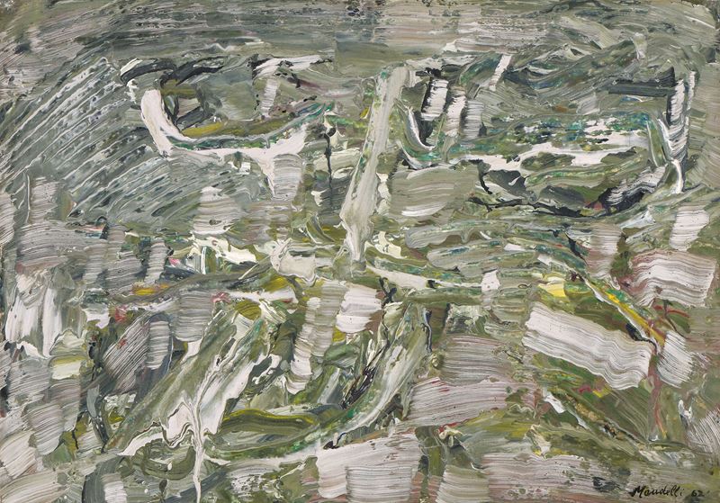 Pompilio Mandelli - Paesaggio di primavera, tempera acrilica su carta applicata su tela