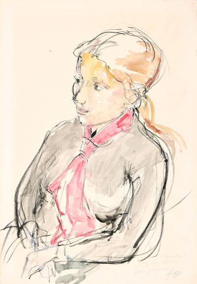 Ritratto femminile, carboncino e gouache su carta