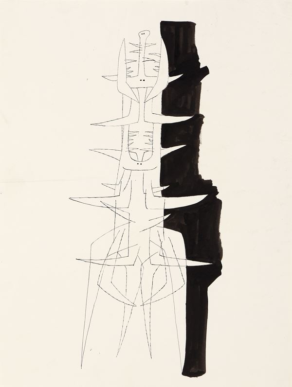 Roberto Crippa : Totem  - China su carta - Asta Dipinti, Disegni, Sculture e Grafica - Casa d'aste Farsettiarte
