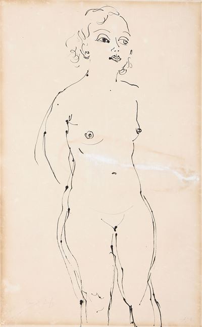 Nudo (inchiostro su carta applicata su cartoncino)