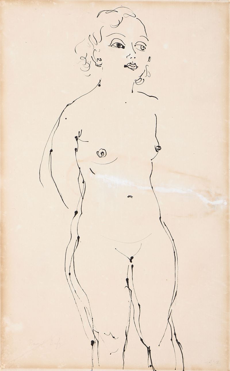 Raoul Dufy - Nudo (inchiostro su carta applicata su cartoncino)