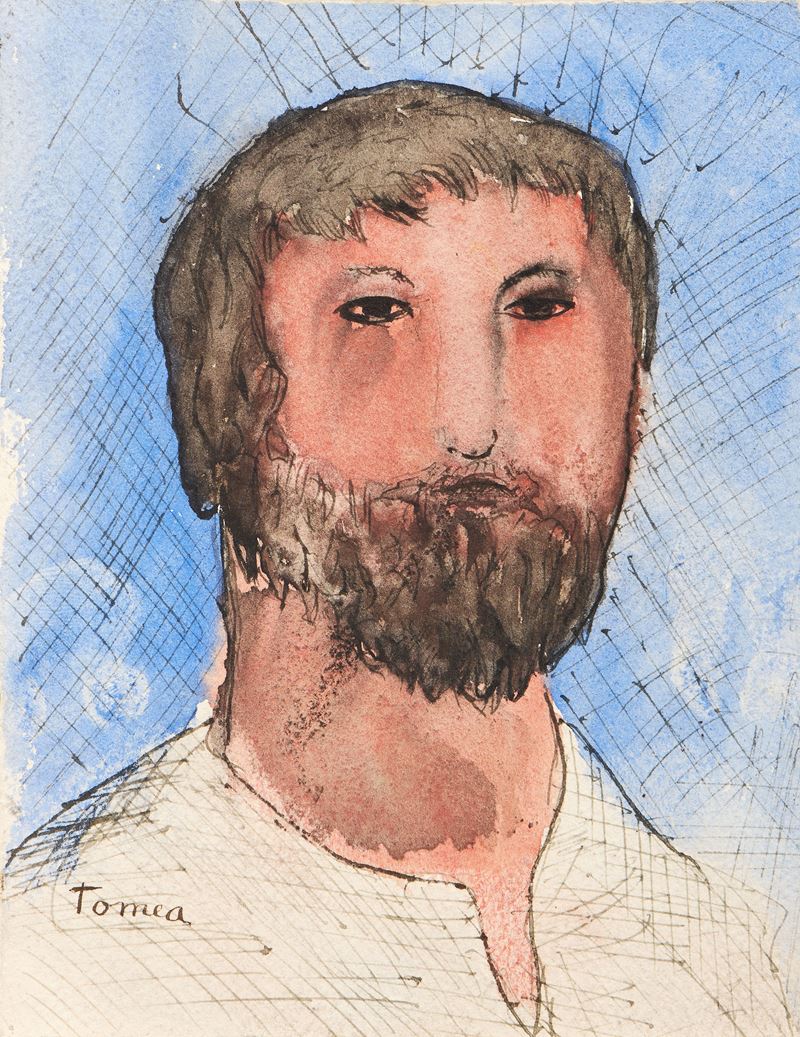 Fiorenzo Tomea - Ritratto maschile, acquerello e tecnica mista su carta