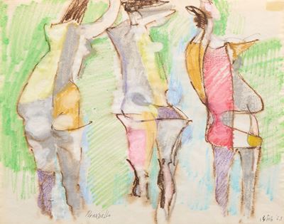 Bagnanti, pastello su carta, 1963