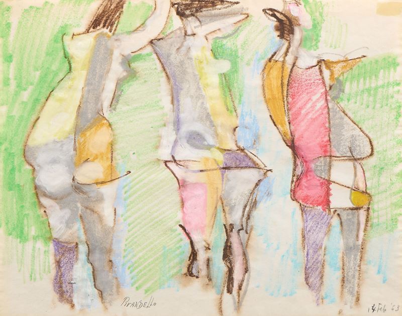 Fausto Pirandello - Bagnanti, pastello su carta, 1963