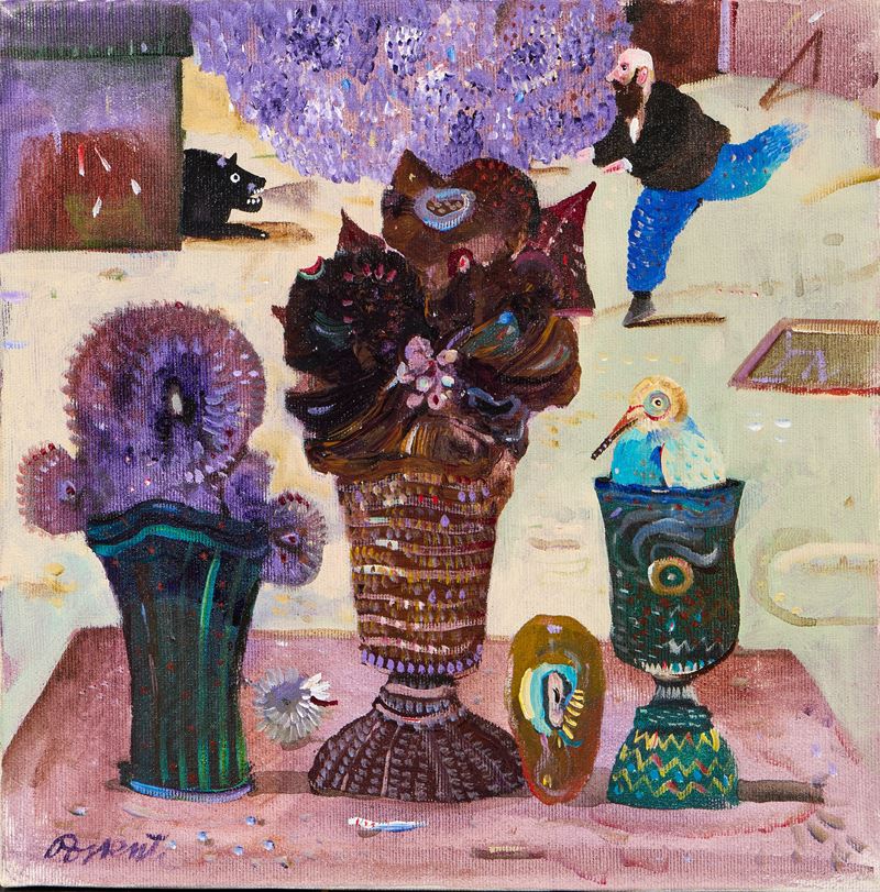 Antonio Possenti - Herzilia purpurea - Olio su tela cm 29,7x29,7