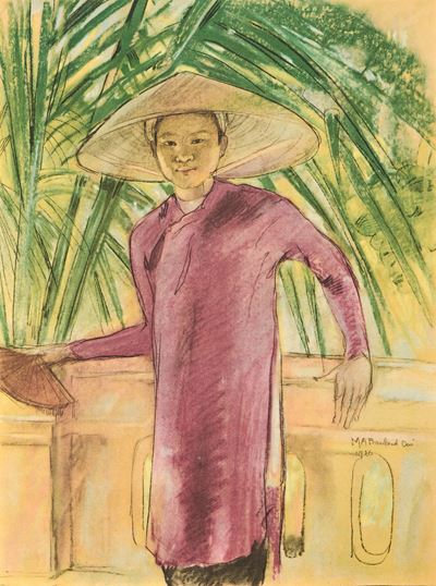 Figura asiatica, gouache su carta