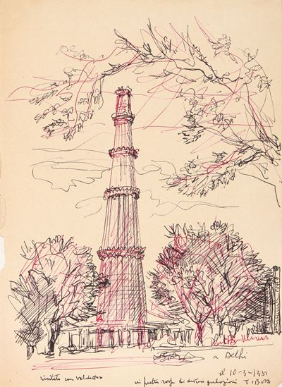 Quṭab Minār, Delhi, inchiostro su carta