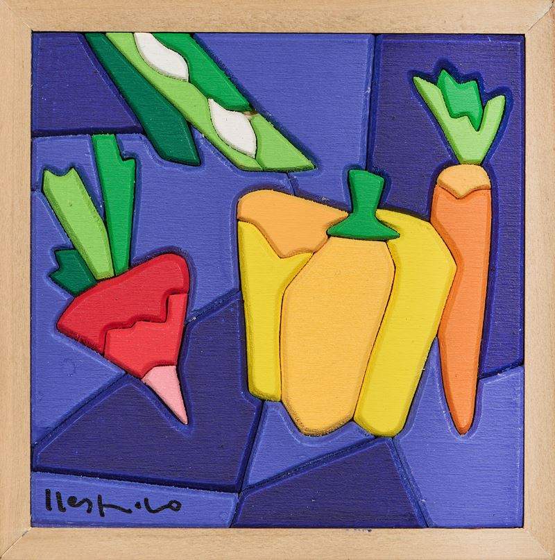 Ugo Nespolo - Le cose, acrilico su legno