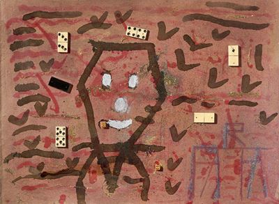 Giocatore, tecnica mista e collage su cartone