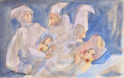 Pulcinella, acquerello su carta