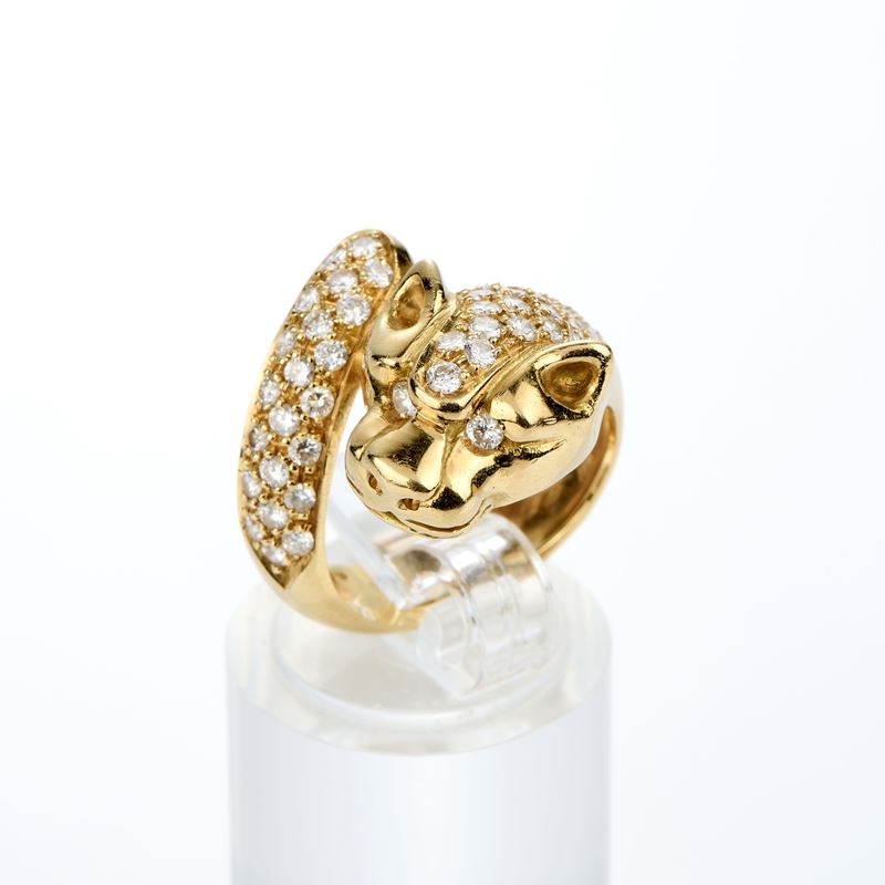 Anello a pantera in oro giallo e diamanti