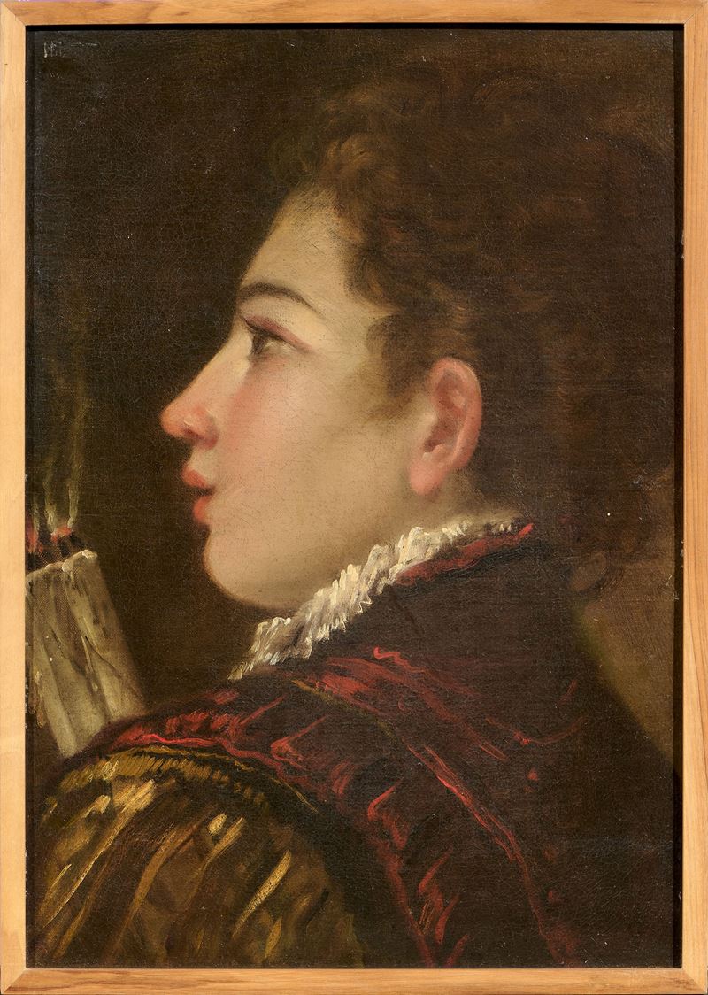 Ritratto di fanciullo in profilo con in mano due candele accese