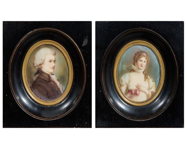 Scuola inglese fine XVIII secolo - «Ritratto di gentiluomo» e «Ritratto di gentildonna»