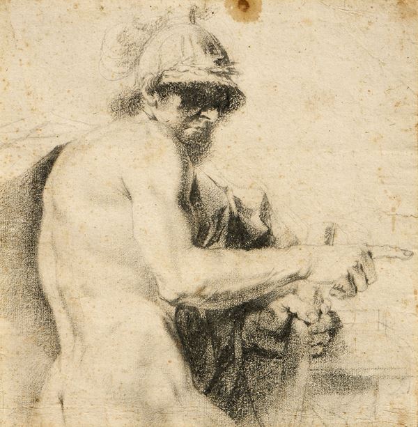 Scuola emiliana fine XVII secolo - Guerriero nudo con elmo