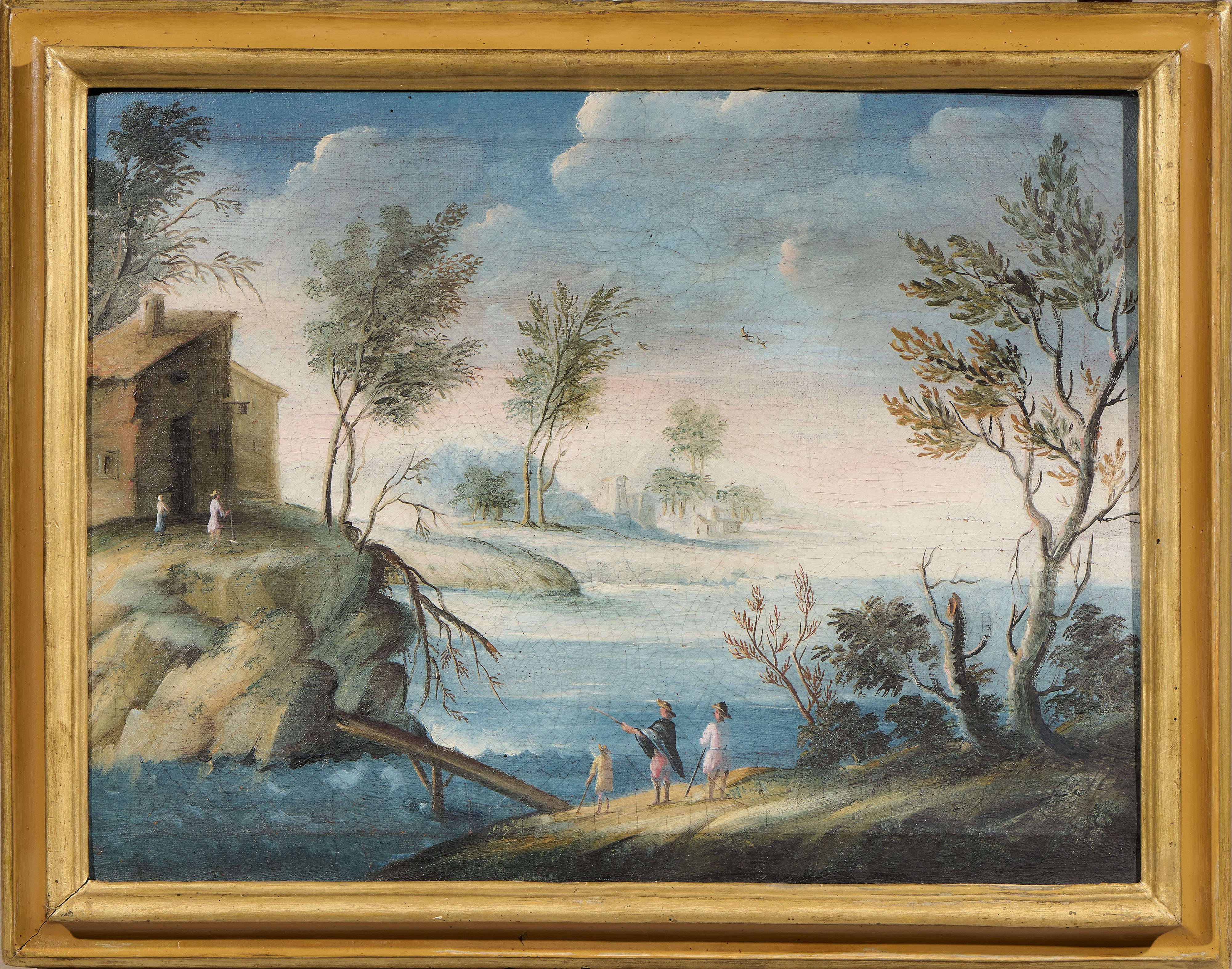 Due opere raffiguranti «Paesaggio fluviale con pellegrini»