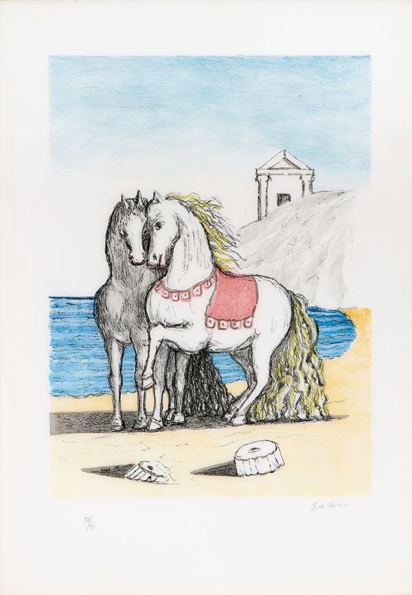 Giorgio de Chirico - Cavalli con gualdrappa rossa