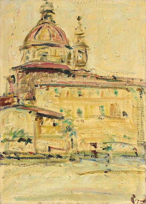Enzo Pregno : Il Cestello da Piazza del Carmine  - Olio su tela - Asta Dipinti, Disegni, Sculture e Grafica - Casa d'aste Farsettiarte
